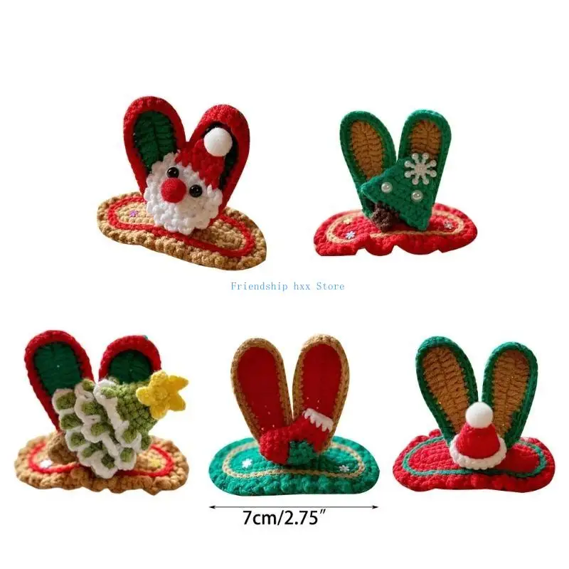 F1CB Kids Christmas Hair Clip Rabbit Ears Hairpin Handmade with Wools for Little Girl