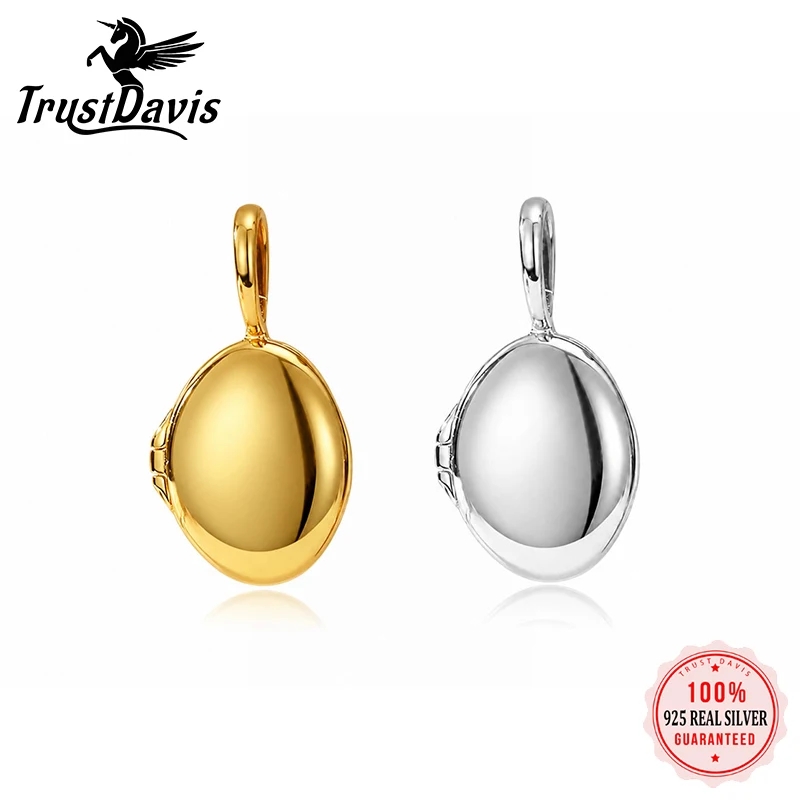 Trustdavis Echtes 925er Silber, modischer ovaler Foto-Medaillon-Anhänger mit Fotos für Damen und Herren, Gedenkschmuck, Geschenke, DS4928