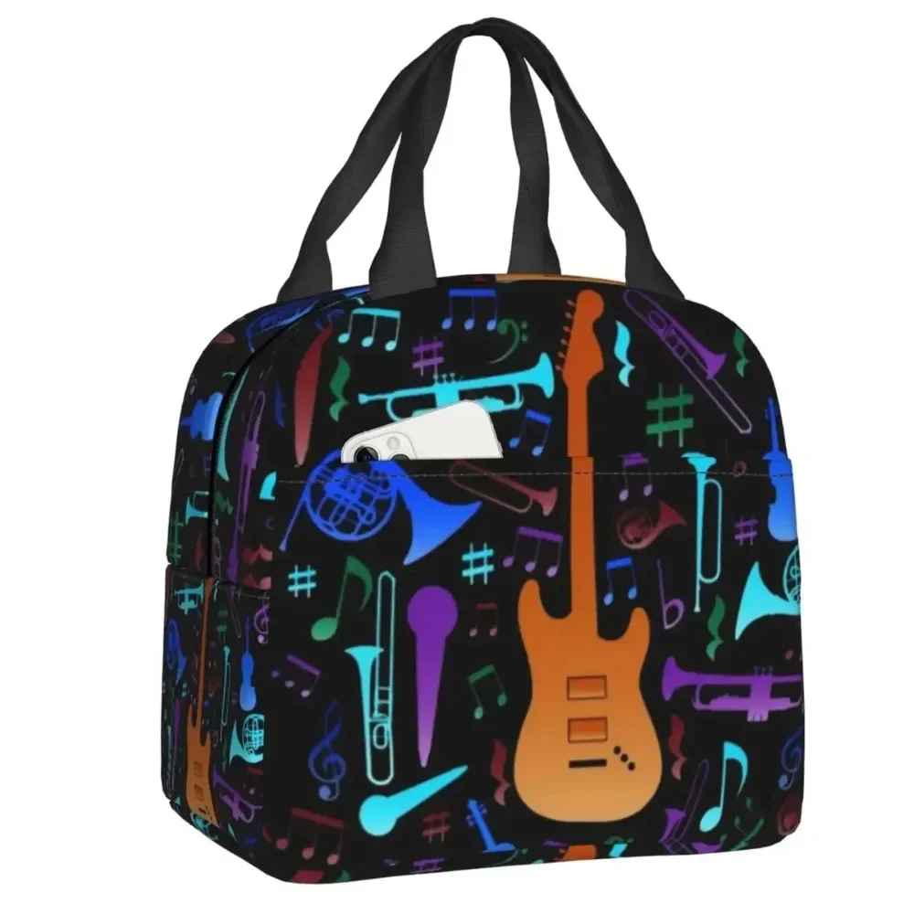 Musician Music Notes Thermal Insulated Lunch Bag Women Guitar Piano Portable Lunch Tote for Kid School Children Storage Food Box