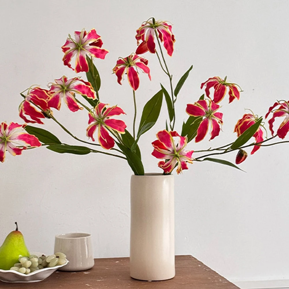 جلوريوسا زنبق لهب زنبق زهرة اصطناعية ديكور غرفة المعيشة وهمية نابضة بالحياة للمنزل DIY لهجة مذهلة من البلاستيك #1