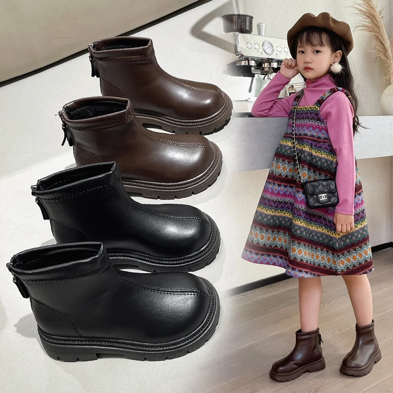 

Children's Leather Boots Padded Boys Girls Casual Boot Fall Winter Models Soft Bottom Non-slip Kids 2025 Hot Selling