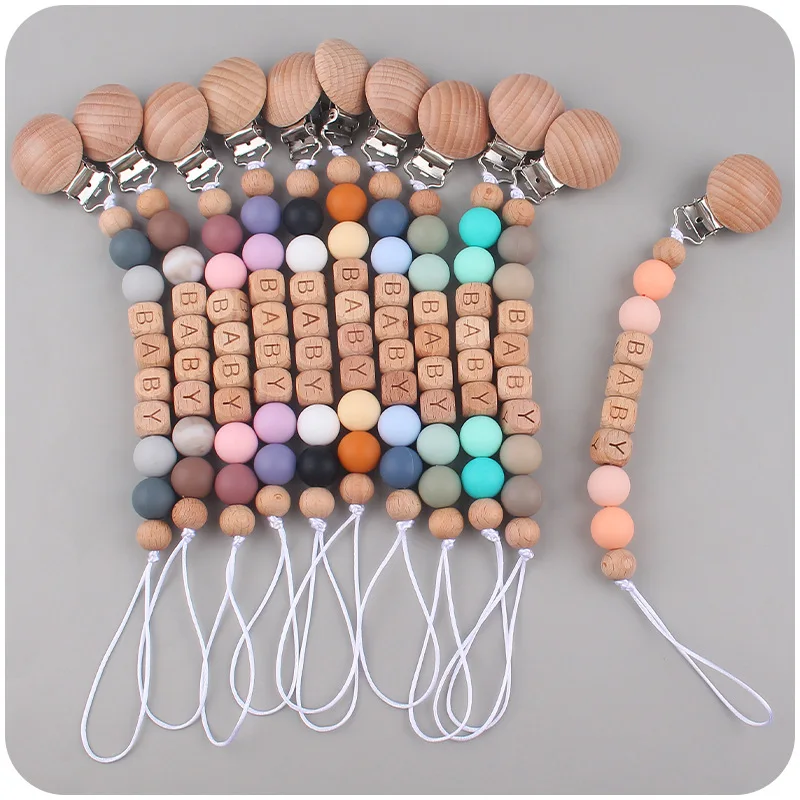 INS Personalized Name Baby Pacifier Clips Morandi Color Silicone Beads Newborn Teether Anti-drop Chain Dummy Nipples Holder Clip