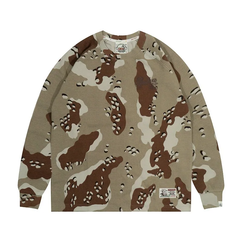 Hot Selling Desert Camouflage Waffle Pattern American Printed Street Long Sleeved T-shirt