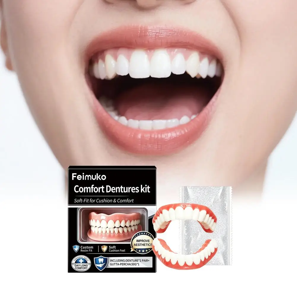Full Mouth Cosmetic Teeth Set for Adults Adjustable Upper Lower Fake Teeth Confident Smile Soft Fit Full Fake Teeth Set