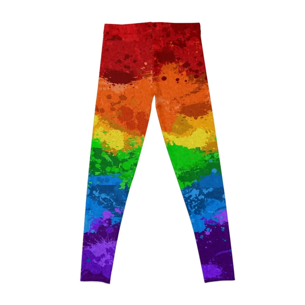 Abstract Paint Splatter LGBTQ Pride Rainbow Flag Background Leggings sports for push up sportswear for gym Womens Leggings