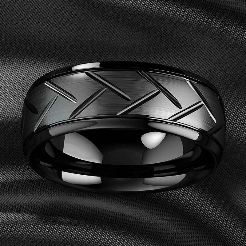 Modern 8mm Black Titanium steel Rings for Men Women Groove Multi-Faceted Stainless Steel Men Ring Wedding Band Jewelry Wholesale