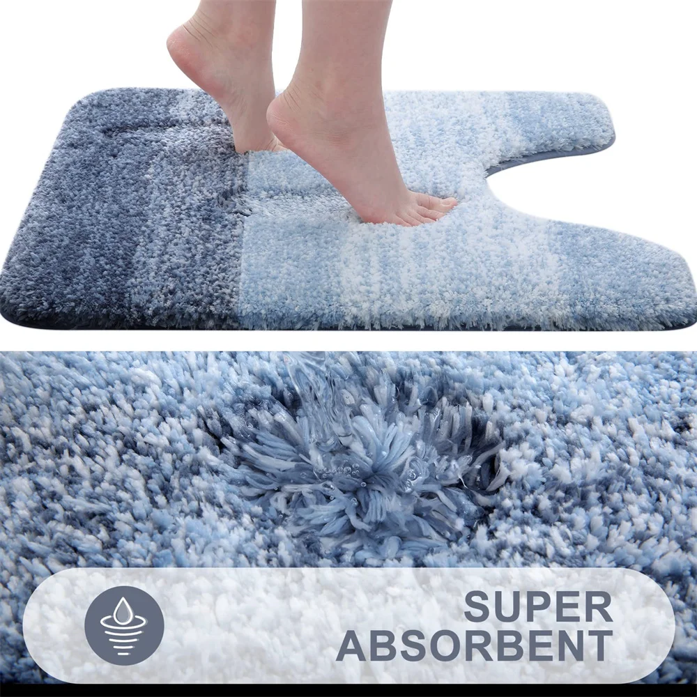 Olanly Luxury Bath Mat U-Shaped Bathroom Rugs Extra Soft Absorbent Microfiber Foot Mat Non-Slip Plush Toilet Rugs Shower Carpet