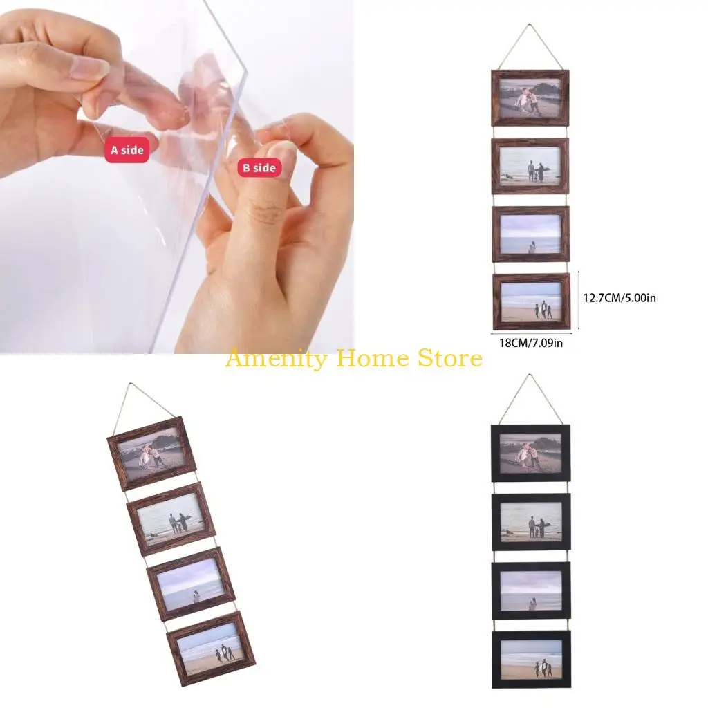 F26C Collage Picture Frames,4 Openings Hanging Photo Frame Set Display Horizontal Pictures for Wall Decors,4×6inch Photo