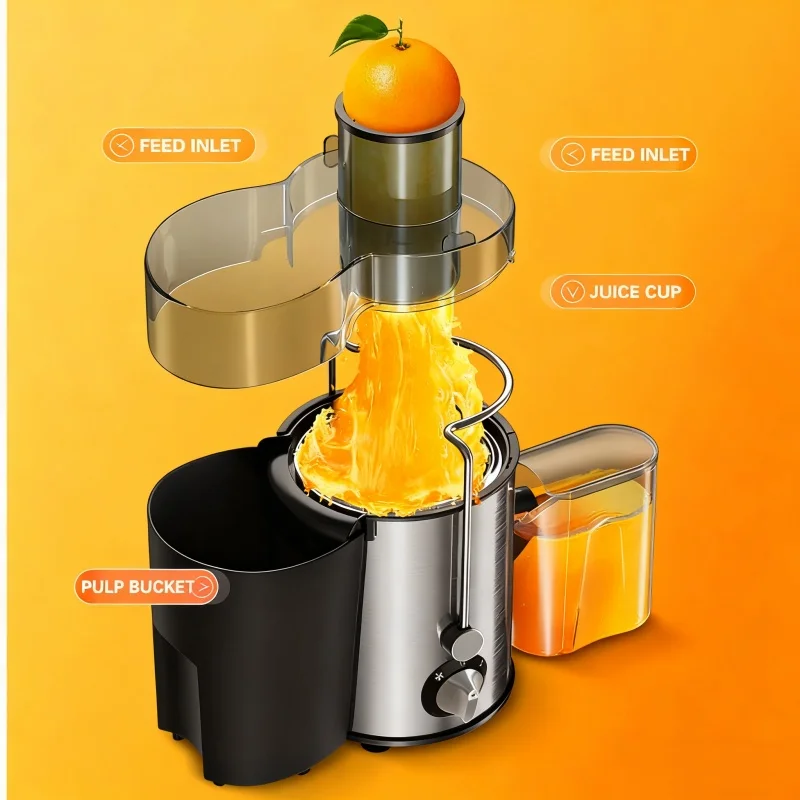 ماكينة صنع العصير الخالية من مادة BPA بقدرة 800 وات، عصارة طرد مركزي من الفولاذ المقاوم للصدأ مع فم واسع، 3 بوصات، شلال تغذية لخضروات الفاكهة #3