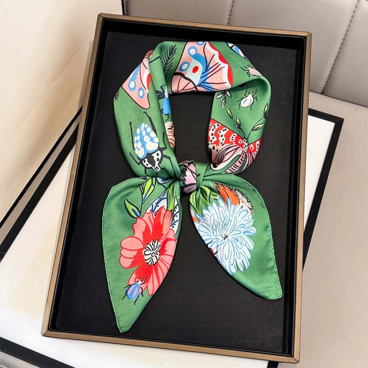 2026 New Butterfly Print Silk Square Scarfs Women Soft Satin Neck Ties Fashion Kerchief Headscarf Female Hijab Foulard Bandana view 6