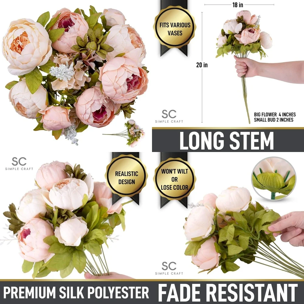 

Pink Silk Artificial Peony Flowers for Home Decor Simple Craft Fake Flower Arrangements Wedding Party Decoration Floral Supplies