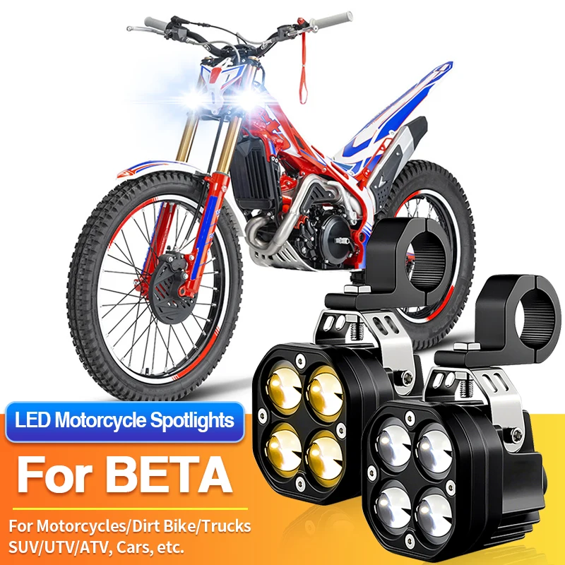 1 Set Universal Motorcycles Headlight LED Fog Light Dual Color Spotlights for BETA Minitrial 20 16 Electric/RR 125 350 200 250