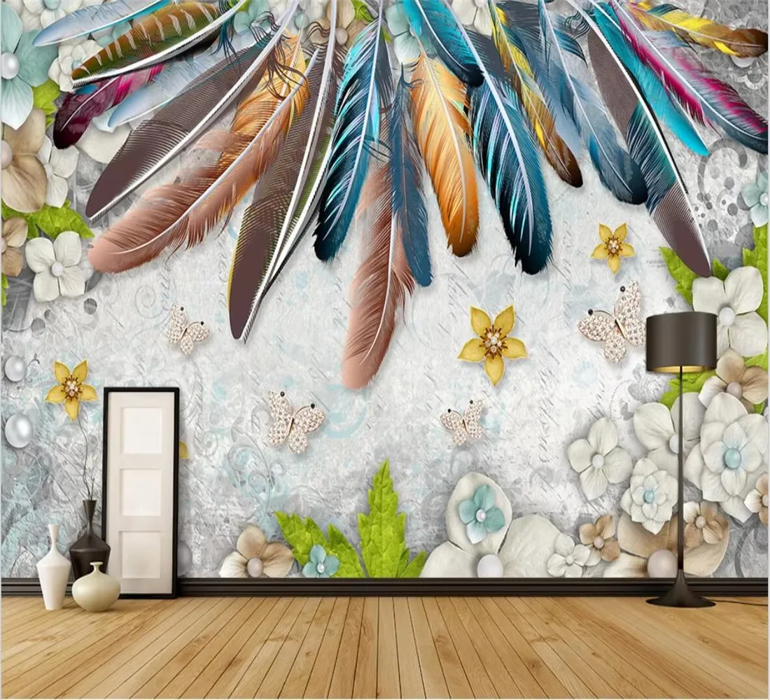 Self-adhesive material custom size Wallpaper pink feather texture children\'s room background Mural home decoration 3d Wallpaper