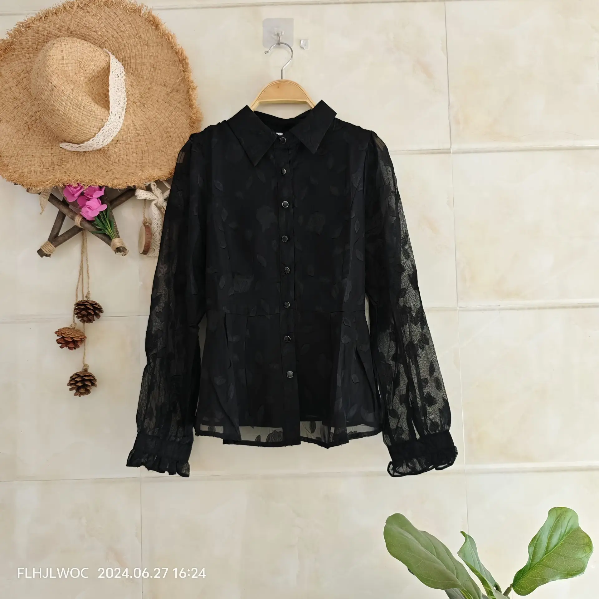 Elegant Formal Black Button Shirts Work Office Lady Cute Sweet Japan Girls Preppy Style Retro Vintage Peplum Tops Blouses