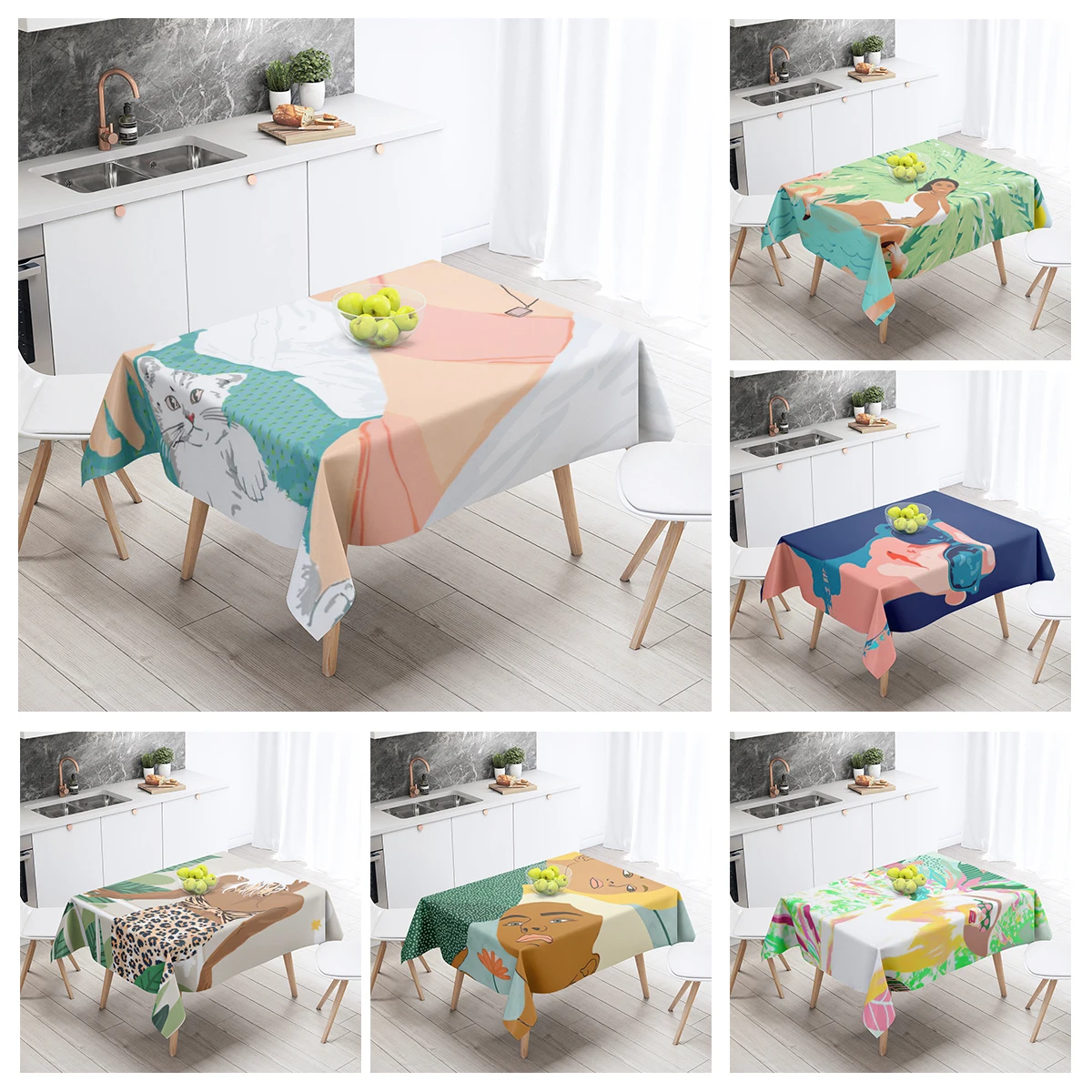 Home tablecloths for dining decoration and rectangular table accessories waterproof cloth Anti-stain restaurant abstract plant