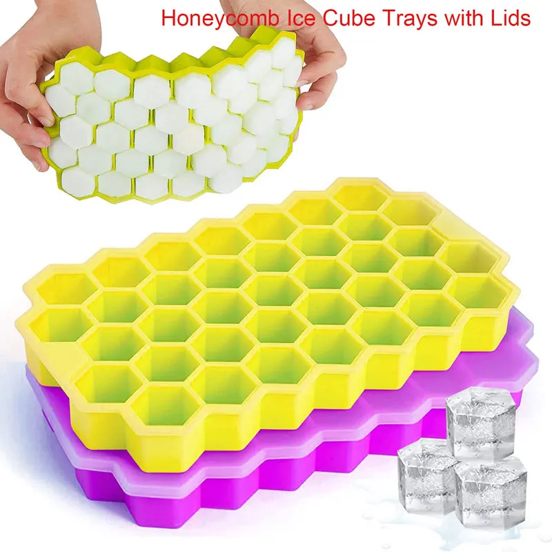 

1PC Honeycomb Ice Cube Trays with Lids Silicone Ice Cube Mold Flexible Easy Release Small Square Ice Tray for Whiskey Cocktails