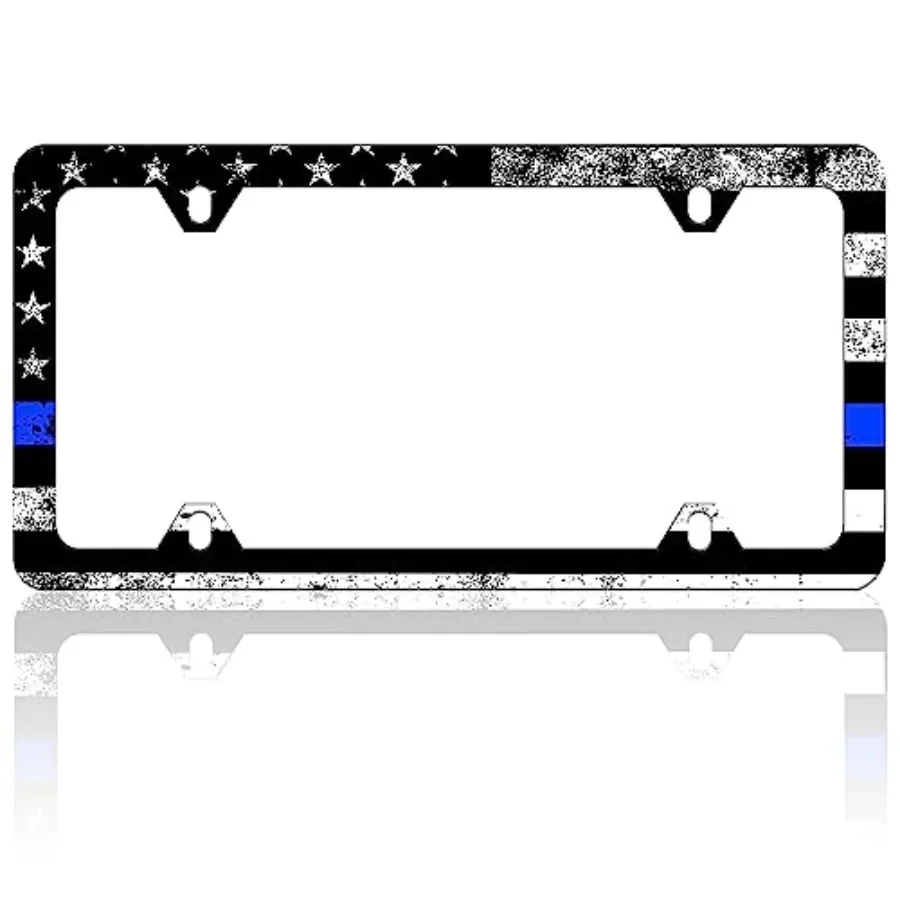 

Vintage American Flag Thin Blue Line License Plate Frame Patriotic License Plate Frames Funny Auto Accessory Bracket Stainless
