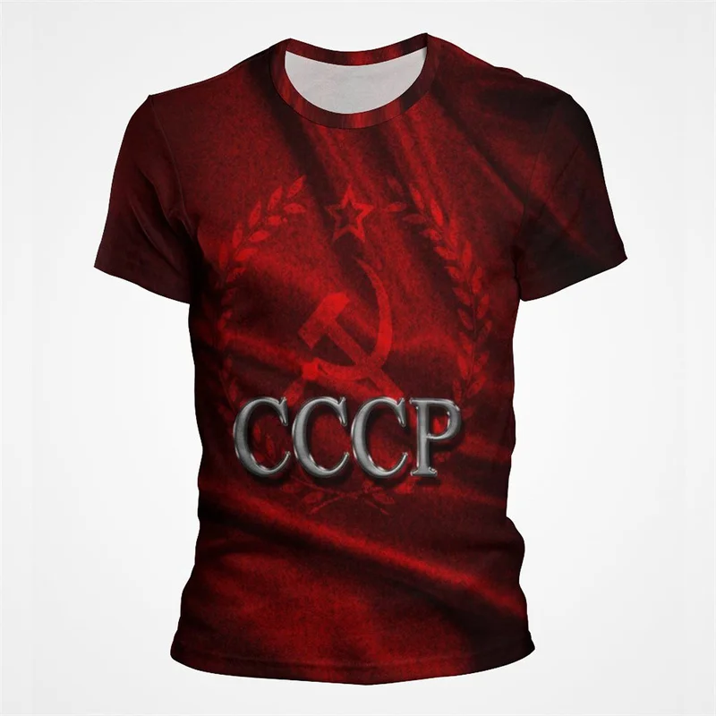 Mens T-Shirt Summer CCCP Russian T Shirts Men USSR Soviet Union Man Short Sleeve Tshirt Moscow Mens Tees European Size 100-4XL