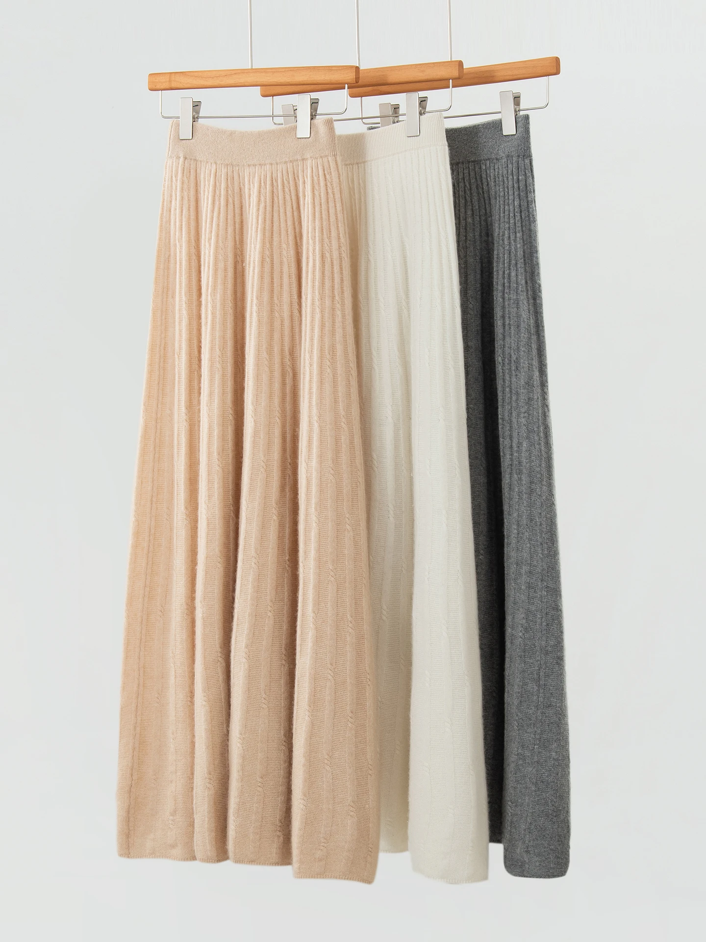 Light Quality Women's 100% Cashmere Skirts Autumn Winter Female Knitwear High Elastic Waist Ribbed Skirts For Female Daily Wear