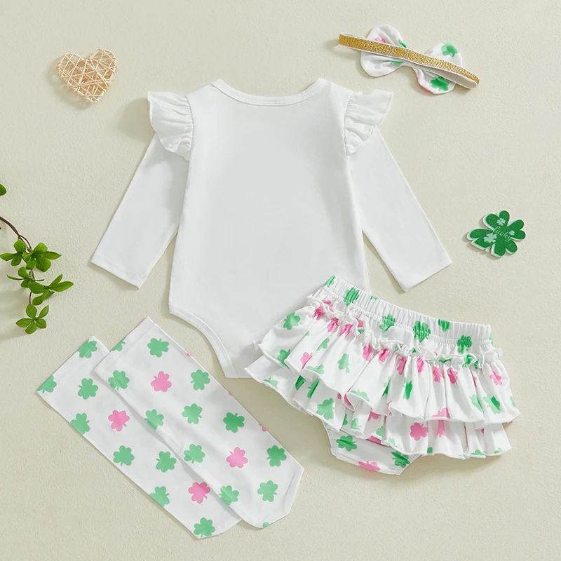 Baby Boy Irish Clothes Shamrock Print Short Sleeve Bodysuit Hat Pants Socks Bow Tie Set for St Patrick s Day