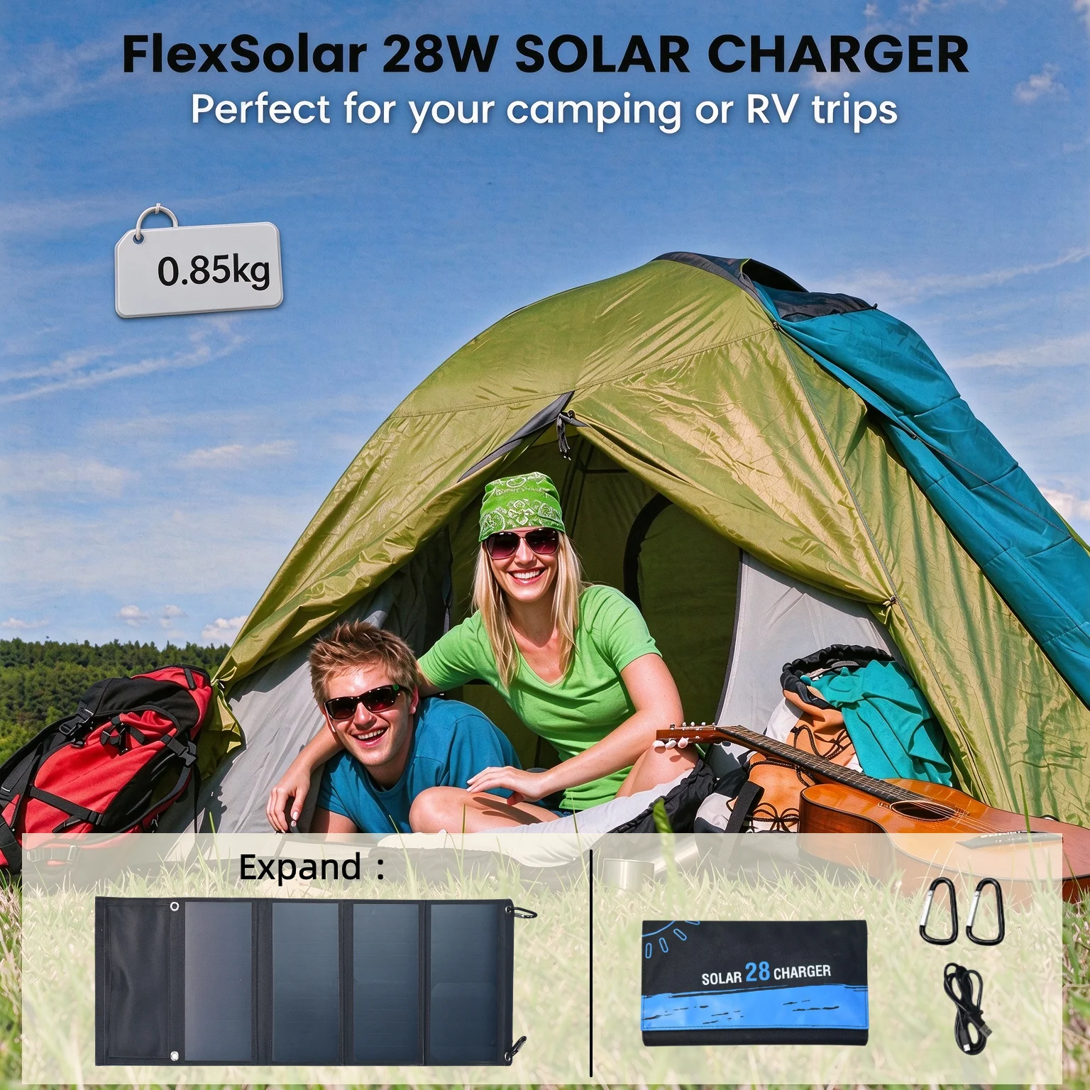 Outdoor mountaineering and hiking emergency charging 28W portable folding solar panel
