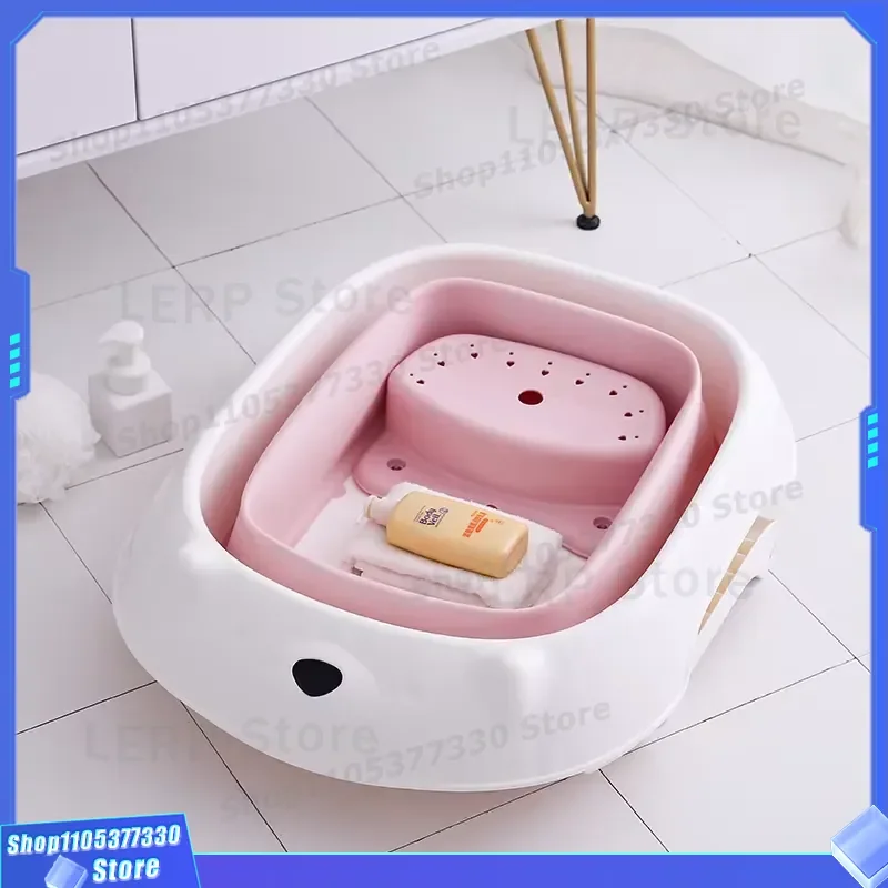 Portable Plastic Folding Baby Bathtub with Comfortable Seat for Newborns Infants Toddlers Bathing Tub Space Saving Design
