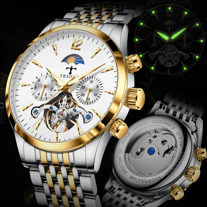 China manufacturer wholesale New Arrival Gold Mens Watches Top Brand Luxury Moon Phase reloj 2023 +Watch Box