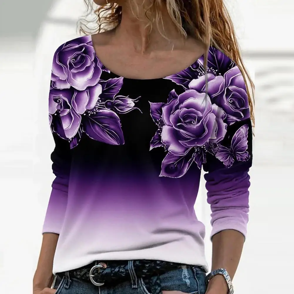 Camisa con estampado Floral para mujer, blusa de Color degradado que combina con todo, uso diario, Primavera