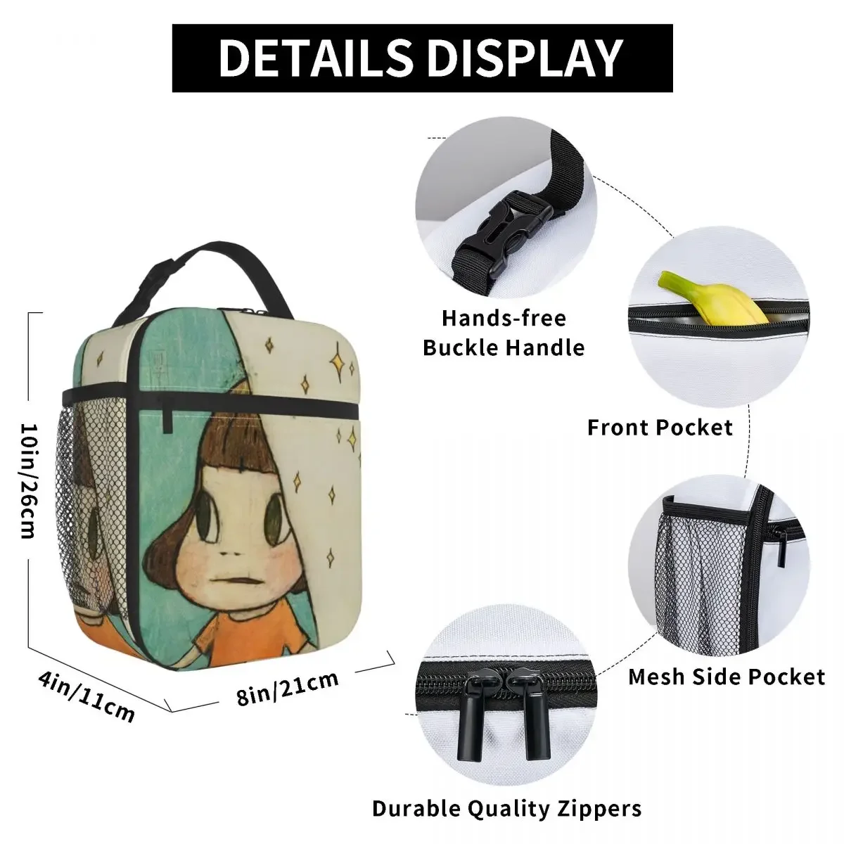 Yoshitomo Nara Japanese Manga Anime Portable Lunch Box Women Leakproof Thermal Cooler Food Insulated Lunch Bag School Children