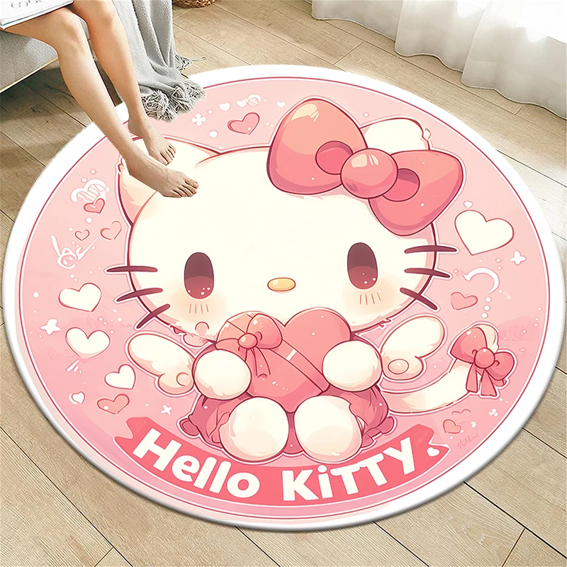 Sanrio HelloKitty HD Gedrukt Ronde Tapijt voor Woonkamer Slaapkamer Tapijten Camping Picknick Matten Flanel Antislip Tapijt Yoga mat Geschenken