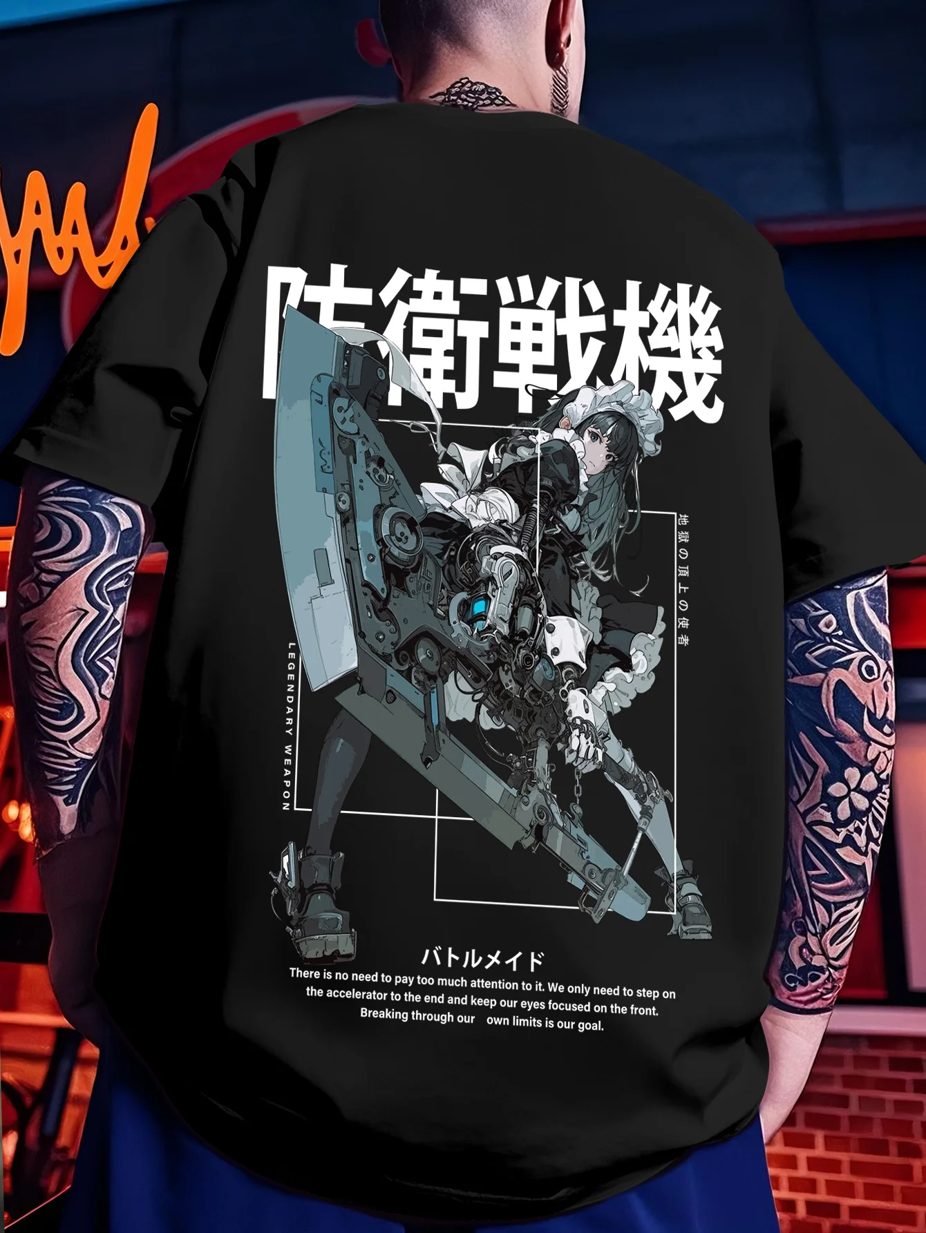 Casual Sport Street Y2K Japanese Anime Comic Battle Maid Element Pattern Print Trendy Short-sleeved 100% Cotton Men's T-shirt
