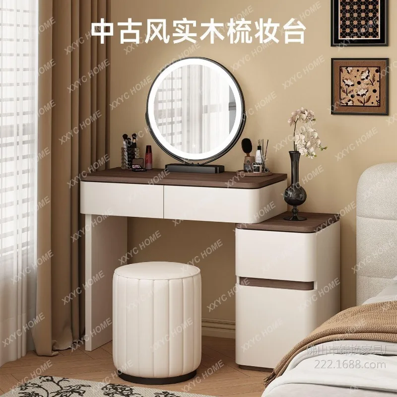 Makeup table, chest, integrated solid wood dresser, small apartment bedroom, modern minimalist medium and antique small walnut c
