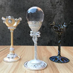 Natural Crystal Sphere Holder Metal Taller Creative Hand Painted Flower Single Crystal Ball Eggs Stand Display Base Home Decor