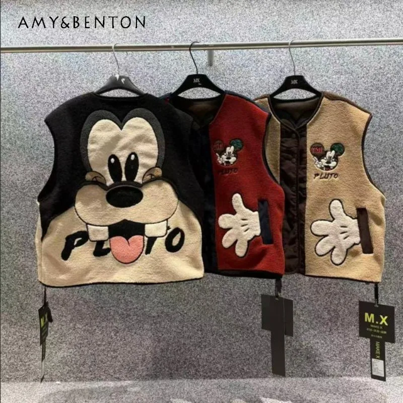 

2025 Autumn Winter New Heavy Craft Cartoon Single-Breasted Vest Coat Women's Clothing Y2k Kawaii Clothes Sleeveless Waistcoat