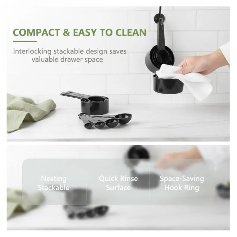 10Pcs Food Grade Plastic Measuring Spoons Cups Set Portable Kitchen Tool for Baking Cooking Meal Prep Daily Use