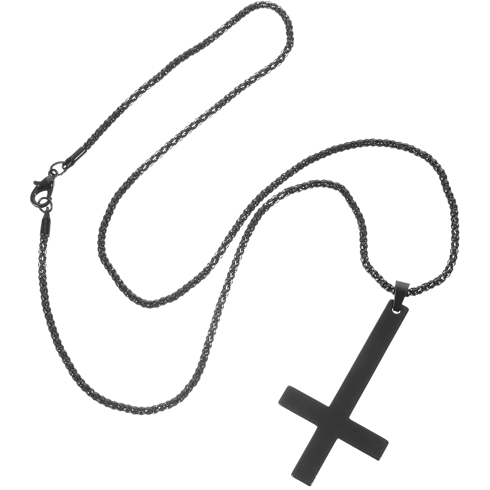 Stainless Steel Inverted Cross Pendant Church Prayer Necklace Personalized Men's Jewelry (Black) Necklaces