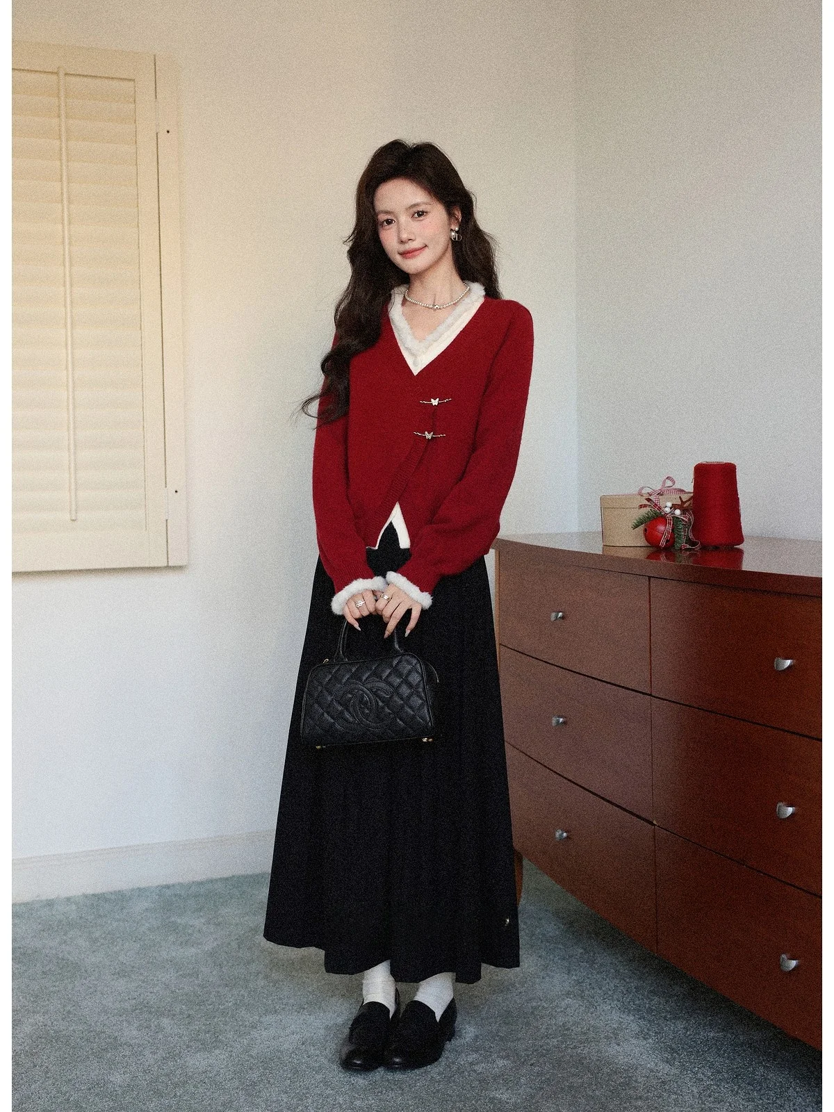 

Женский свитер Ele Bla Cisas с длинным рукавом, осенне-зимний, с дизайнерским цветочным узором, двухслойный, с V-образным вырезом, вязаный топ