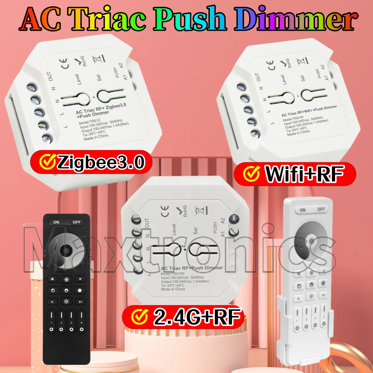 2026 AC Triac WiFi/ RF/ Tuya Zigbee Smart Push Dimmer 100-240V For Traditional Incandescent Halogen Lamps Triac Dimmable Lights