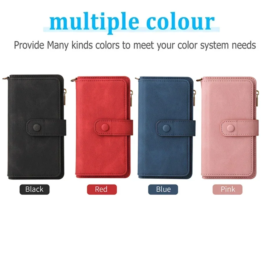 For OPPO A79 A78 A58 5G Multi 15-Card Slot Zipper Leather Flip Case For OPPO A60 A38 A18 A17 A 79 58 A78 A17K Wallet Book Cover