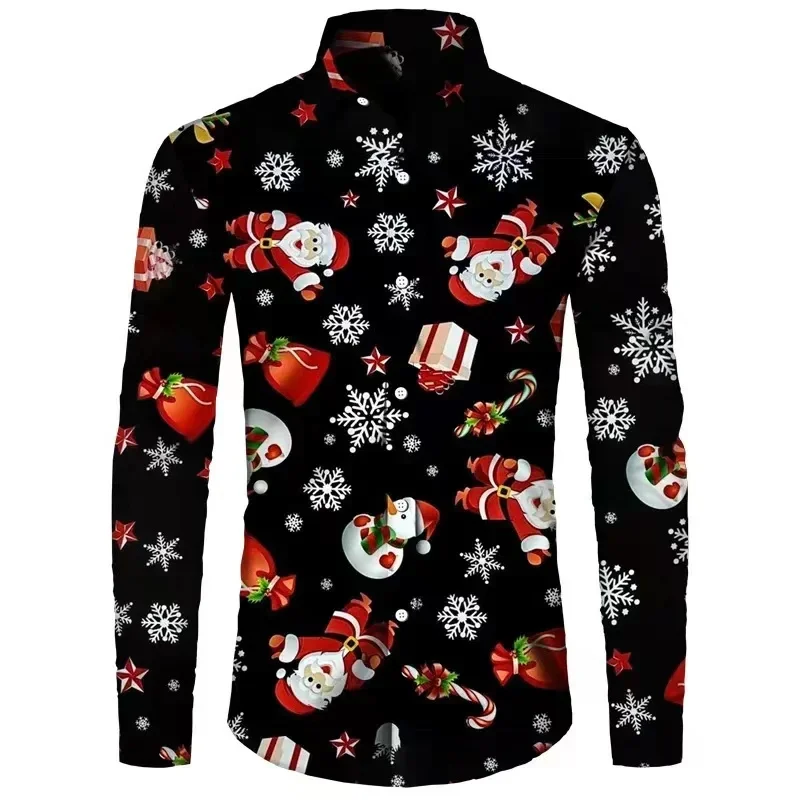 

New Men's Long Sleeve Button Shirt Christmas Tree HD Pattern Soft Comfortable Fashionable Simple Casual Family Gathering Shirt