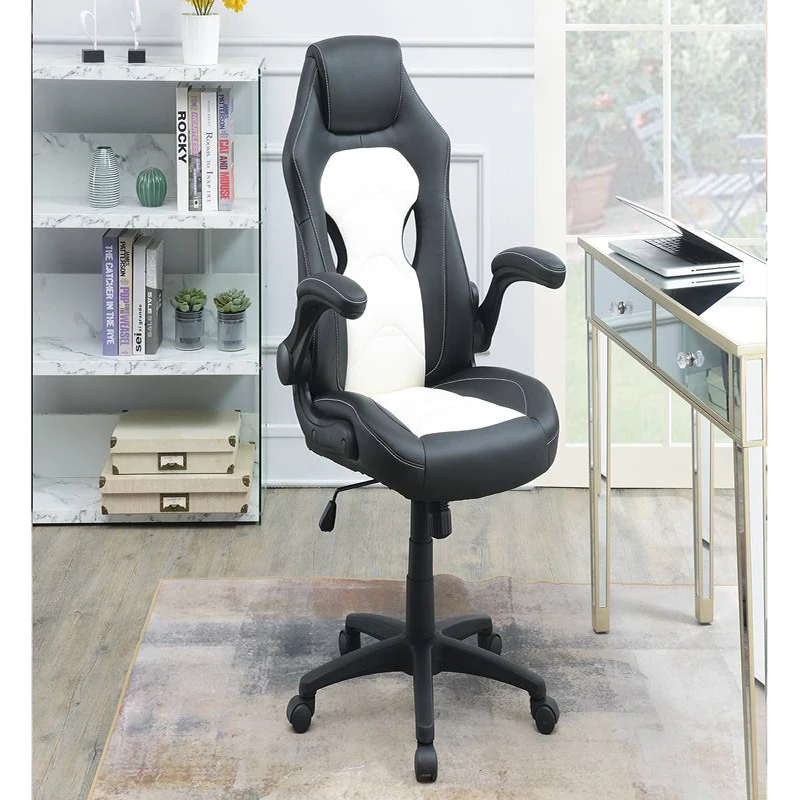 Office Chair Upholstered 1pc Comfort Chair Relax Gaming Office Chair Work Black And White Color On-Site