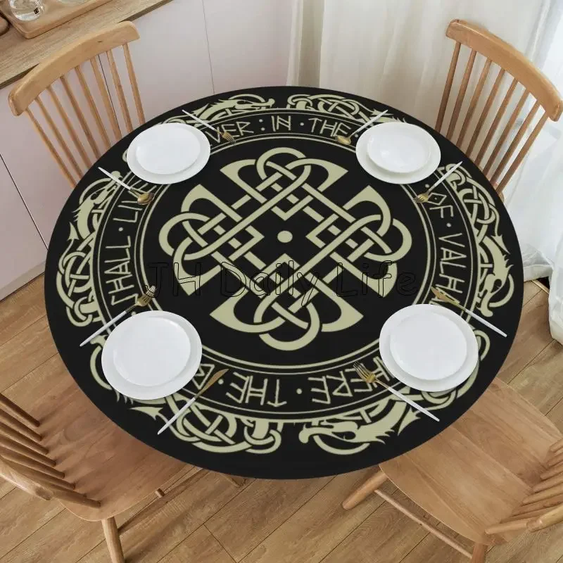 Viking Round Tablecloth Magical Runic Compass Norse Runes Dragons Circle Table Cover for Dining Picnic Fits for Table 40-50