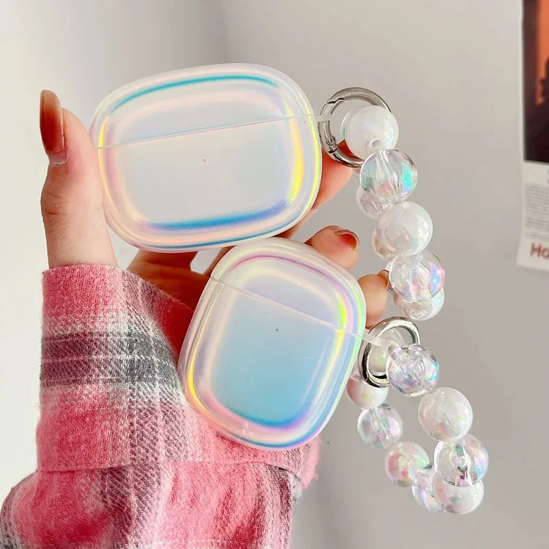 Luxury Laser Gradient Clear Girls Case For Apple AirPods Pro 2 Cases Cute Rainbow Ammor Bracelet Keyring For AirPods 3 1 Coque