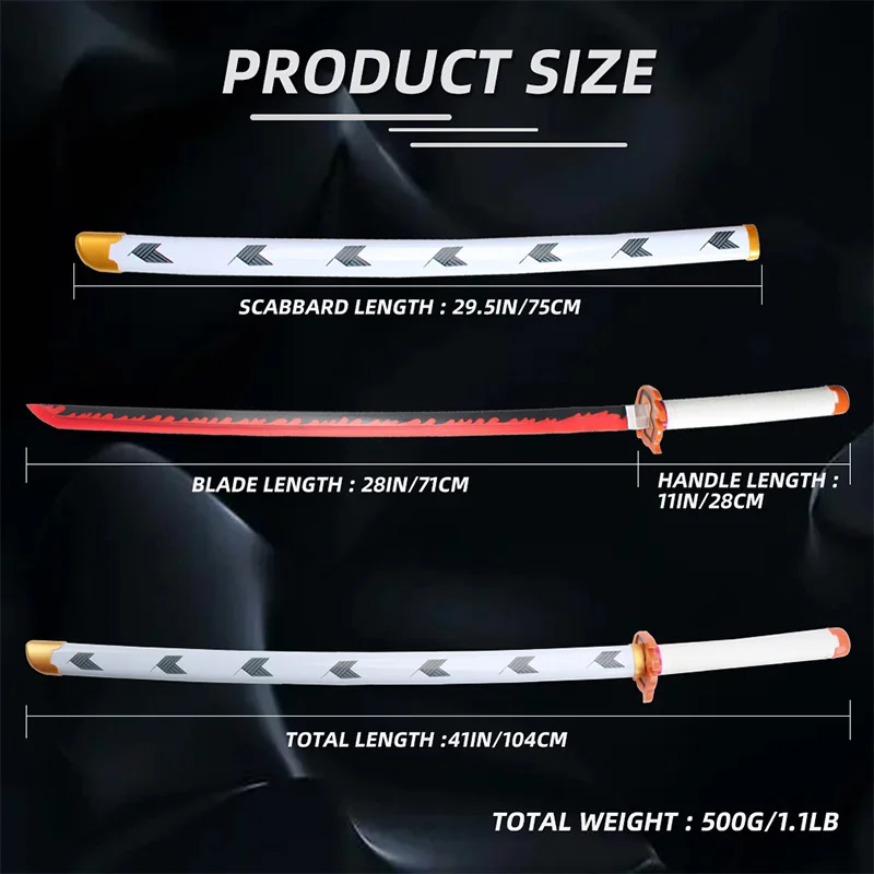 Led Katana 104cm/41" Giyuu Cosplay Weapons Props Toy Sword Kimetsu No Yaiba Tanjiro With A Sword Holder