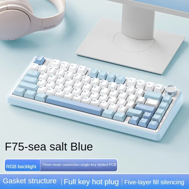 

Беспроводная механическая клавиатура F75, игровая клавиатура, индивидуальная горячая замена RGB personalizado, 75% профиль раскладки, ось полумесяца