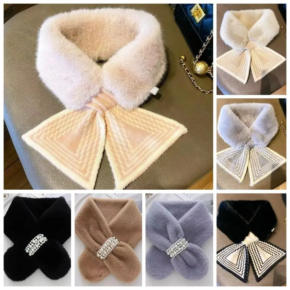 

Роскошный вязаный шарф в корейском стиле, сохраняющий тепло, длинный пушистый вязаный шаль, милый мягкий глушитель из искусственного кроличьего меха, уличный