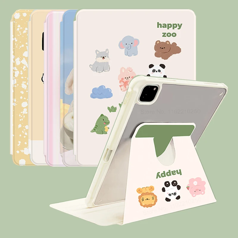 子供用ペンシルホルダー付きかわいい動物カバー、360回転ケース、ipad 10.2、7番目、2020、9/9、air 2、4、5、iPad Pro 11、10.9、10、、mini 6