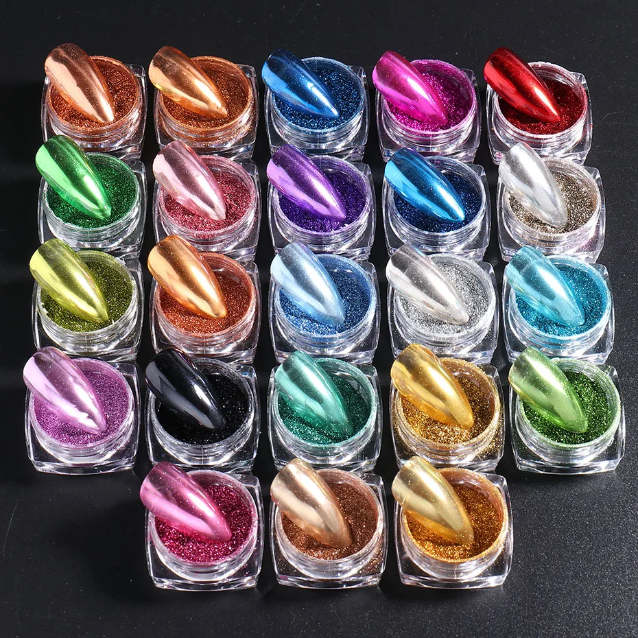 19 Colors Metallic Magic Mirror Powder Net-0.5g Titanium Mirror Glitter Powder With 1Pc Eyeshadow Stick  Metallic Chrome Powder