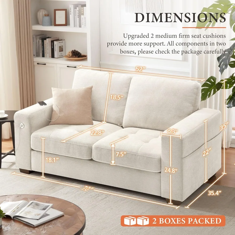 Sofa 70 Inch Loveseat with USB/Type-C Charging Port & Side Pocket, Comfy Modern 2-Seats Sofa for Living Room & Bedroom