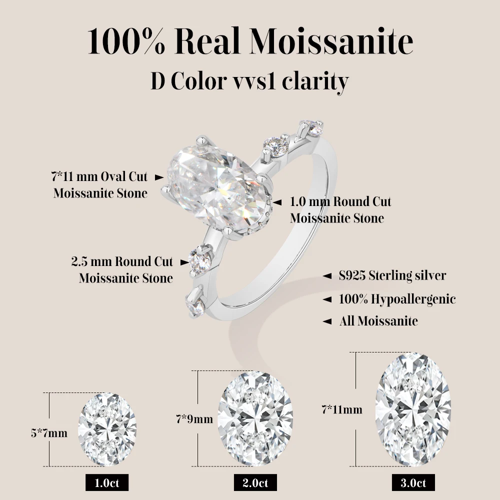 MintyBox Classic Oval Cut 3CT Moissanite Ring for Women 925 Sterling Silver Elegant Engagement Wedding Jewelry Pass Diamond Test